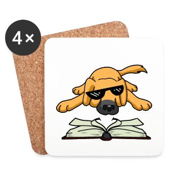 Meme Hund Buch lesen Haustiere Kinder Kind Hunde - Untersetzer (4er-Set) - Weiß - Vorne
