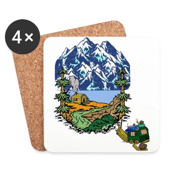 Alps Holiday Snail Family Caravan Camping - Coasters (set of 4) - white - Front