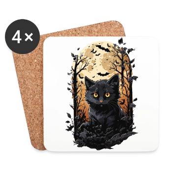Katze Vollmond Halloween Zauber magische Katzen - Untersetzer (4er-Set) - Weiß - Vorne