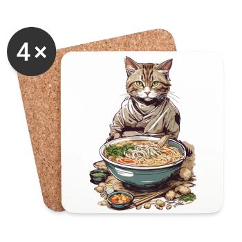 Cat Loves Ramen Japon Esthétique Streetwear - Dessous de verre (lot de 4) - blanc - Devant