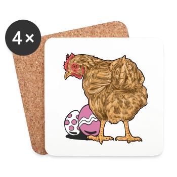 poulet, volaille, volaille, oeufs, oeuf, Pâques, oeuf de Pâques - Dessous de verre (lot de 4) - blanc - Devant