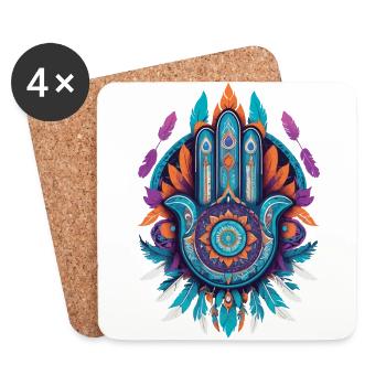 Hamsa Hand Mandala Bohemian Chic - Untersetzer (4er-Set) - Weiß - Vorne