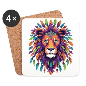 Animal Lion Mandala de plumes - Dessous de verre (lot de 4) - blanc - Devant