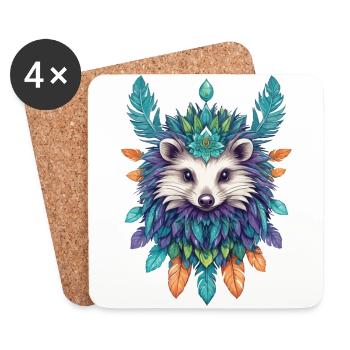 hérisson indien Mandala plumes esthétique - Dessous de verre (lot de 4) - blanc - Devant