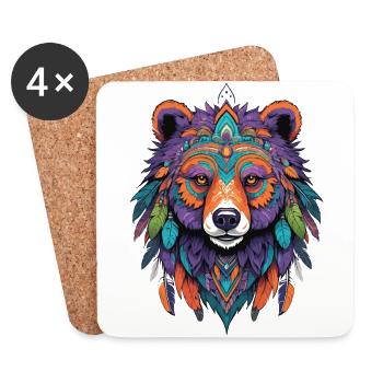 Spirit Bear Mandala Feathers Esoteric Design - Coasters (set of 4) - white - Front