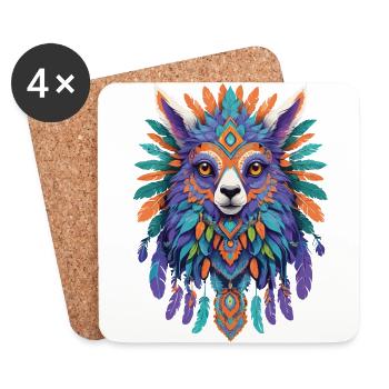 Spirituelles Alpaka Mandala Krafttier Design - Untersetzer (4er-Set) - Weiß - Vorne