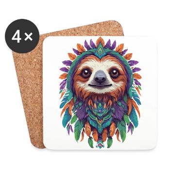 Spiritual Sloth Mandala Power Animal Streetwear - Coasters (set of 4) - white - Front
