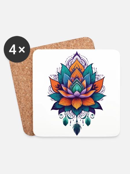 Spirituelle Lotus Blume des Lebens Aesthetic - Untersetzer (4er-Set) - Weiß