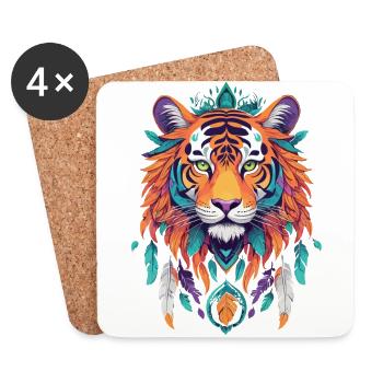 Tigre Mandala Pouvoir Spirituel Esthétique - Dessous de verre (lot de 4) - blanc - Devant