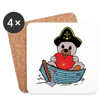 maritim Teddy Bär Seemann Boot Kapitän Herz Ahoi - Untersetzer (4er-Set) - Weiß - Vorne
