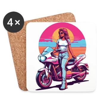 Retro Synthwave Motorrad Biker Streetwear - Untersetzer (4er-Set) - Weiß - Vorne