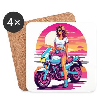 Synthwave Motorrad Aesthetic für Biker Girls - Untersetzer (4er-Set) - Weiß - Vorne