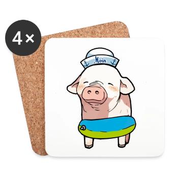 Matrose Seemann Ferkel Schwein Kapitän Ahoi Sau - Untersetzer (4er-Set) - Weiß - Vorne