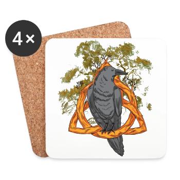 Waldtiere Vogel Rabe Blumen Natur Krähe Dark - Untersetzer (4er-Set) - Weiß - Vorne