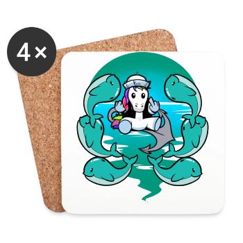 Baleine, Licorne, Marin, Marin Maritime, Marin - Dessous de verre (lot de 4) - blanc - Devant