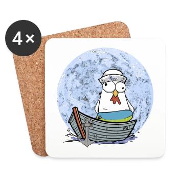 Poulet marin bateau marin maritime Ahoy Moin - Dessous de verre (lot de 4) - blanc - Devant