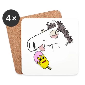 Horse, Summer, Ice Cream, Hunger, Snacking, Refreshment - Coasters (set of 4) - white - Front