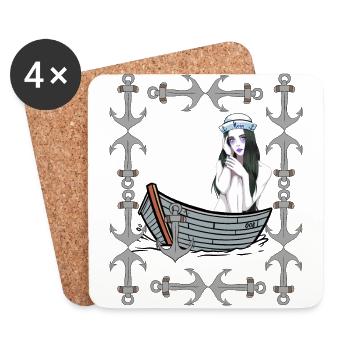 Maritime Boat Anchor Girl Sailor Boats Sea Lake - Coasters (set of 4) - white - Front