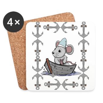 Maus Retro Vintage Anker maritim Matrose Ahoi - Untersetzer (4er-Set) - Weiß - Vorne