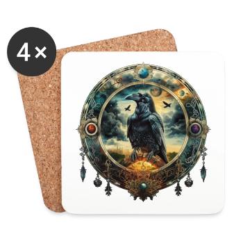 Mystical Raven, Emblem, Symbolism, Magic, Fantasy - Coasters (set of 4) - white - Front