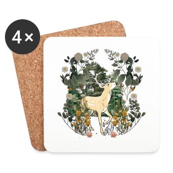 Spring, Nature, Deer, Forest Animals, Antlers, Sweden - Coasters (set of 4) - white - Front