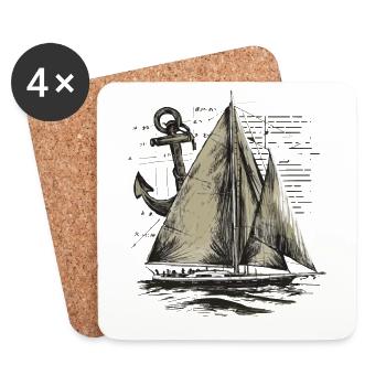 Voilier avec cadeau d’ancre - Dessous de verre (lot de 4) - blanc - Devant