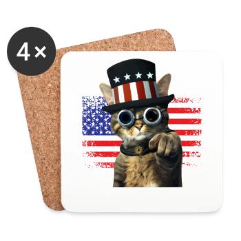 steampunk Katze mit USA Flagge - Untersetzer (4er-Set) - Weiß - Vorne