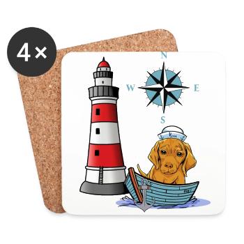 Maritime Dog Wind Rose Compass Lighthouse Sailor - Coasters (set of 4) - white - Front