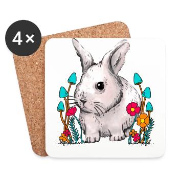 Bois, Lapin, Lapin, Fleurs, Nature, La Faune - Dessous de verre (lot de 4) - blanc - Devant