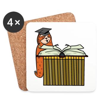 Faultier Student studieren Buch Schüler Schule - Untersetzer (4er-Set) - Weiß - Vorne