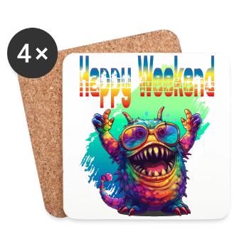 Happy Weekend. Monster, happiness, positive vibes, - Coasters (set of 4) - white - Front