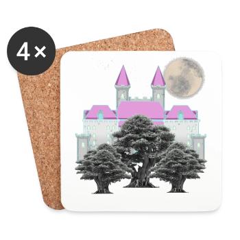 Retro Vintage Fairy Tale Castle Moon Forest Castle - Coasters (set of 4) - white - Front