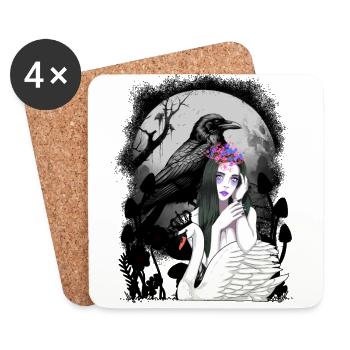 Krähe Rabe Schwan Mädchen Fantasy Mystisch Dark - Untersetzer (4er-Set) - Weiß - Vorne