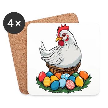 Poulet de Pâques Mignon Drôle Coloré Oeufs De Pâques Nid - Dessous de verre (lot de 4) - blanc - Devant