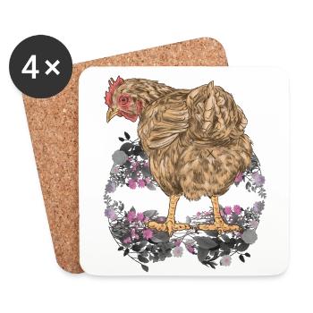 Printemps, Pâques, Poulet, Volaille, Nature, Volaille - Dessous de verre (lot de 4) - blanc - Devant