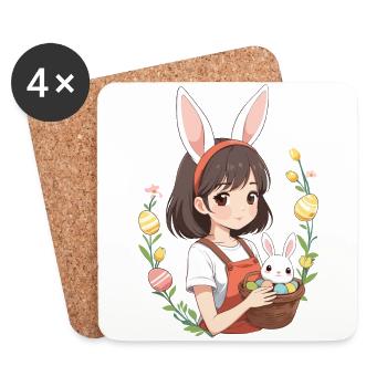 Anime Easter Kawaii Easter Bunny Manga Girl Otaku - Coasters (set of 4) - white - Front