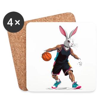 Joueur de basket-ball lapin de Pâques drôle streetwear - Dessous de verre (lot de 4) - blanc - Devant
