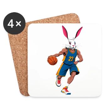 Joueur De Basket-ball Lapin De Pâques Lapin Drôle - Dessous de verre (lot de 4) - blanc - Devant