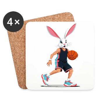 Joueur de basket-ball lapin de Pâques drôle streetwear - Dessous de verre (lot de 4) - blanc - Devant