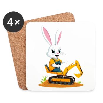 Lapin de Pâques Excavatrice Conducteur Drôle Oeufs De Pâques Creuser - Dessous de verre (lot de 4) - blanc - Devant