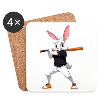 Joueur de baseball, lapin de Pâques, Pâques, Baseball - Dessous de verre (lot de 4) - blanc - Devant