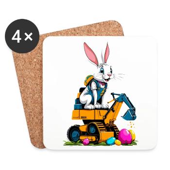 Lapin de Pâques Excavatrice Conducteur Oeufs De Pâques Creuser Drôle - Dessous de verre (lot de 4) - blanc - Devant