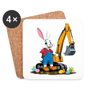 Lapin de Pâques Excavatrice Conducteur Oeufs De Pâques Creuser Drôle - Dessous de verre (lot de 4) - blanc - Devant