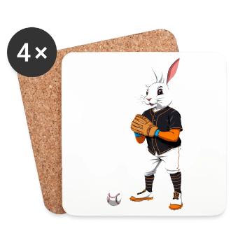 Baseballspieler Osterhase und Ostern Baseball im - Untersetzer (4er-Set) - Weiß - Vorne