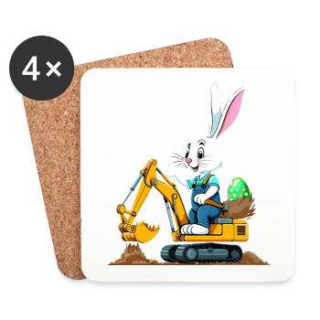 Lapin de Pâques Excavatrice Conducteur Oeufs De Pâques Drôle - Dessous de verre (lot de 4) - blanc - Devant