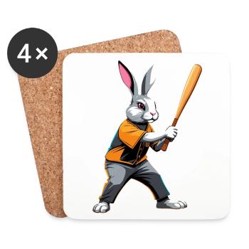 Baseballspieler Osterhase Lustiges Ostern - Untersetzer (4er-Set) - Weiß - Vorne