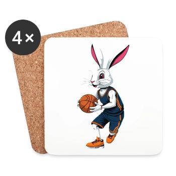 Joueur de basket-ball lapin de Pâques drôle streetwear - Dessous de verre (lot de 4) - blanc - Devant
