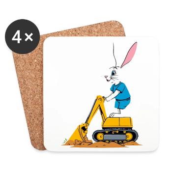 Lapin de Pâques Excavatrice Conducteur Drôle Oeufs De Pâques Creuser - Dessous de verre (lot de 4) - blanc - Devant