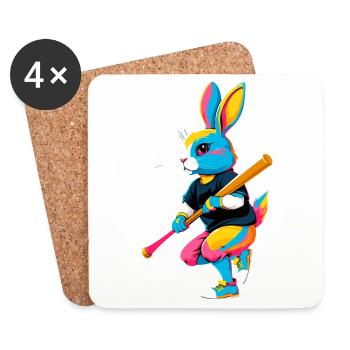 Lapin de Pâques joueur de baseball dans le style streetwear - Dessous de verre (lot de 4) - blanc - Devant