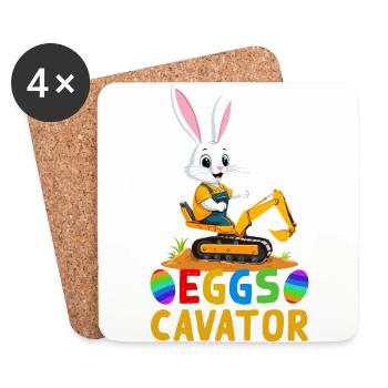 Drôle Pâques Dire Pâques Lapin Excavatrice Conducteur - Dessous de verre (lot de 4) - blanc - Devant